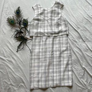 Banana Republic Windowpane White Tiered Dress with Layering Back Detail